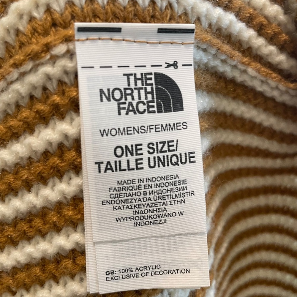 The North Face Womens Striped Infinity Scarf Tan White Chunky Knit One Size - Picture 4 of 5